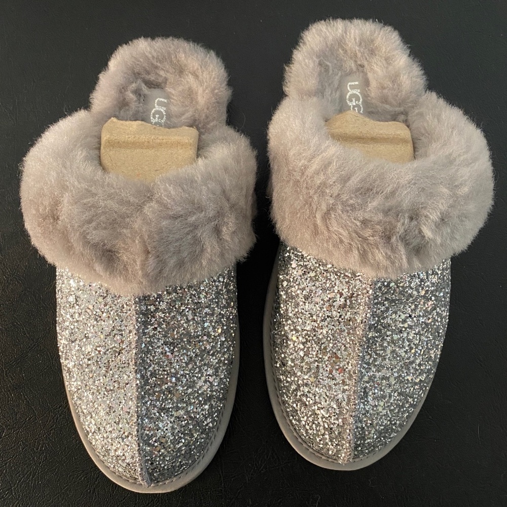 UGG Scuffette II Cosmos Silver Glitter Slippers NWB